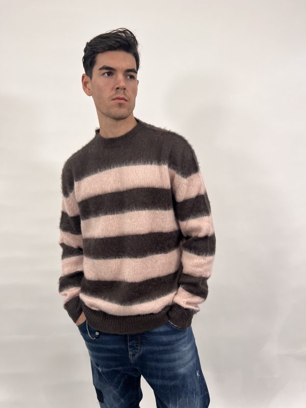 MAGLIA RIGATA PELO -COLORE MARRONE/ROSA