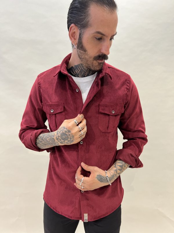 CAMICIA IN VELLUTO A COSTINE - COLORE ROSSO TEGOLA