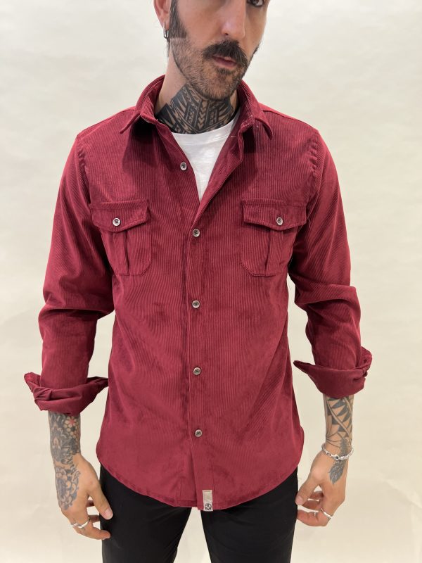 CAMICIA IN VELLUTO A COSTINE - COLORE ROSSO TEGOLA - immagine 3