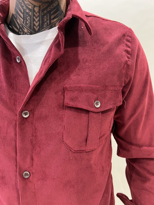 CAMICIA IN VELLUTO A COSTINE - COLORE ROSSO TEGOLA - immagine 4